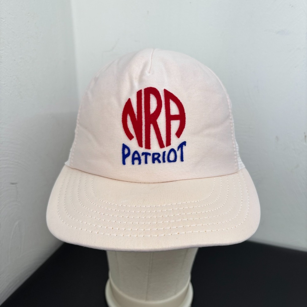 Vintage NRA Patriot Cap Trucker‎ Hat White Red And Blue Snap Back Mesh USA Made